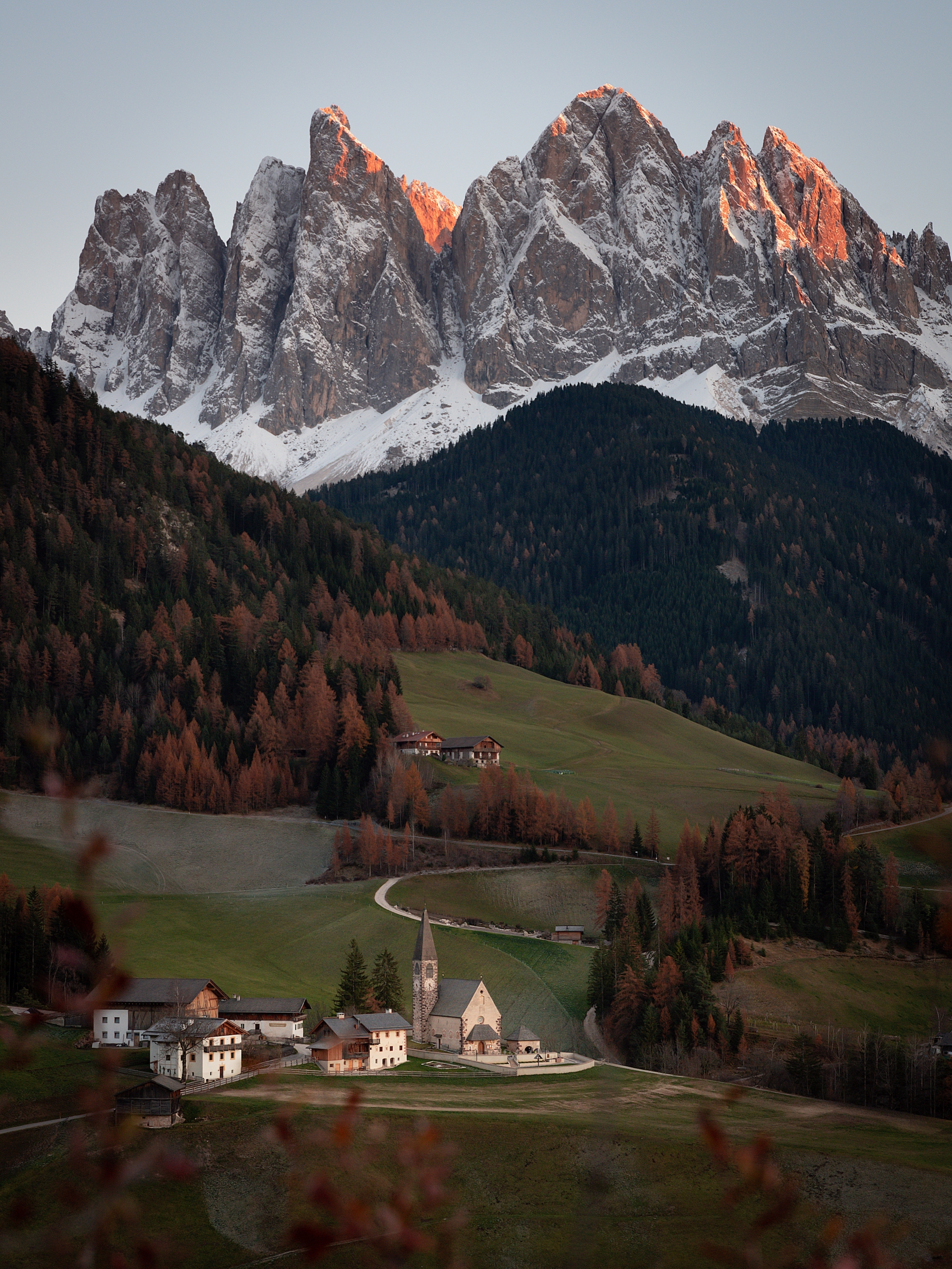 Mountain Peaks Behind Sleepy Mountain Town with Church